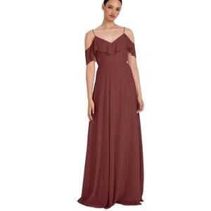 Jenny Yoo Bridesmaid Dress Mila Size 0 Cinnamon Rose Maxi Chiffon Flutter Sleeve